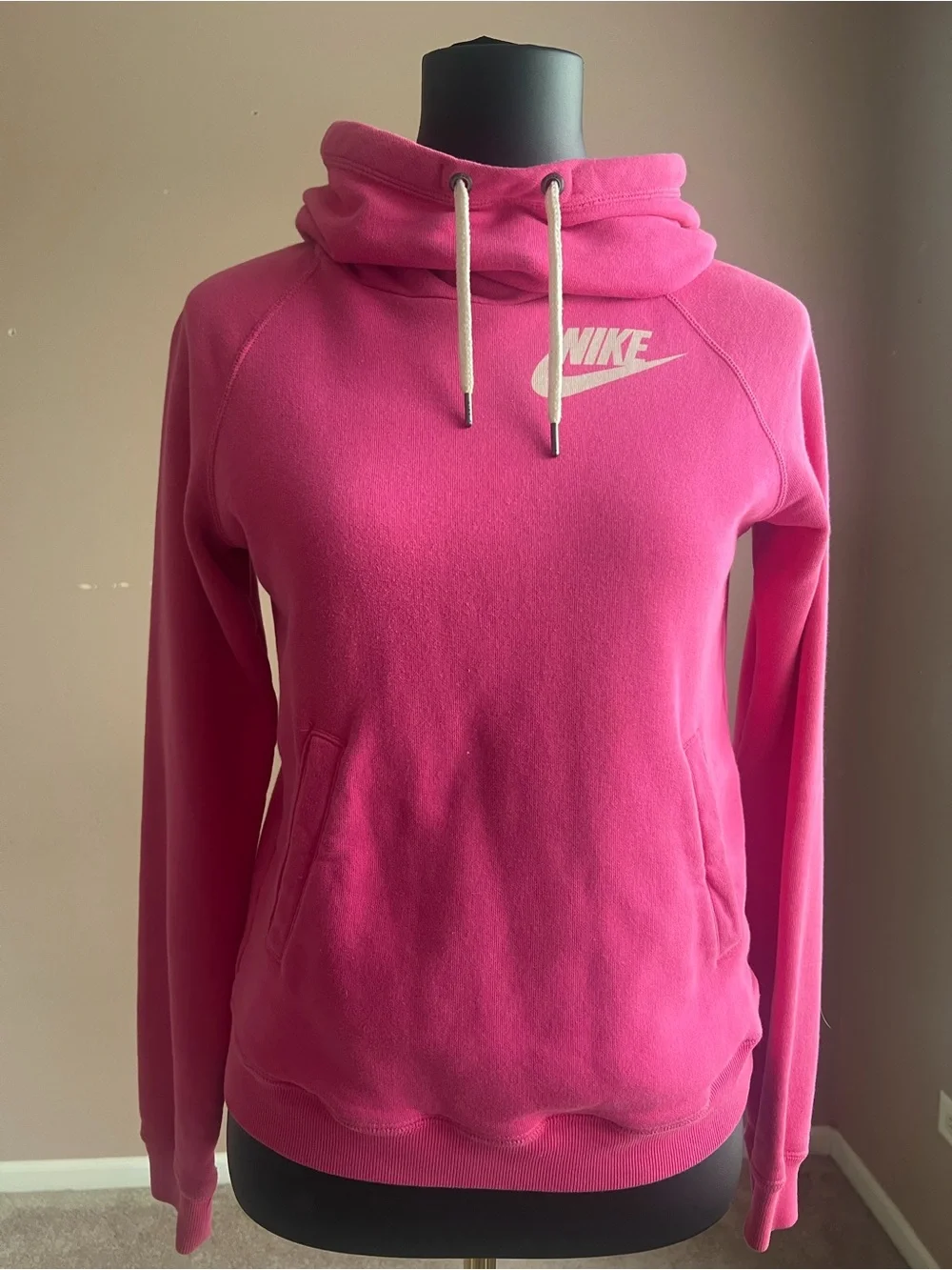 Nike Women's Bright Pink Funnel Neck Pullover Hoodie